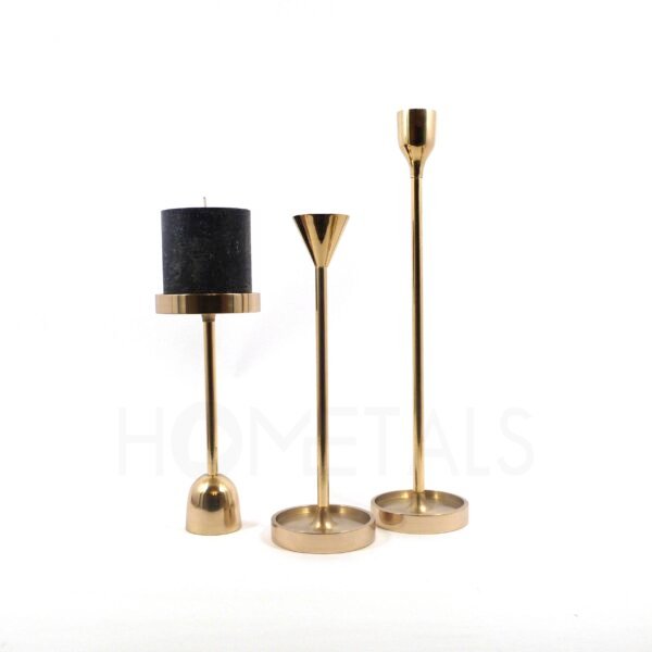 Customizable golden brass pillar candle holder for weddings and events