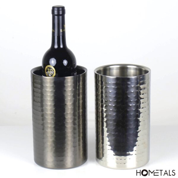 Black metal wine cooler double walled hammered finish
