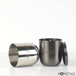 Seamless glossy silver metal candle vessel durable stainless steel construction