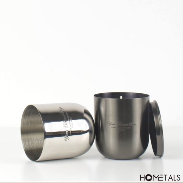 Seamless glossy silver metal candle vessel durable stainless steel construction