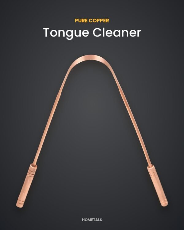 Copper tongue cleaner with a warm copper finish against a charcoal grey background