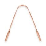 U shaped pure copper tongue cleaner with grooved handles at both ends, on a white background